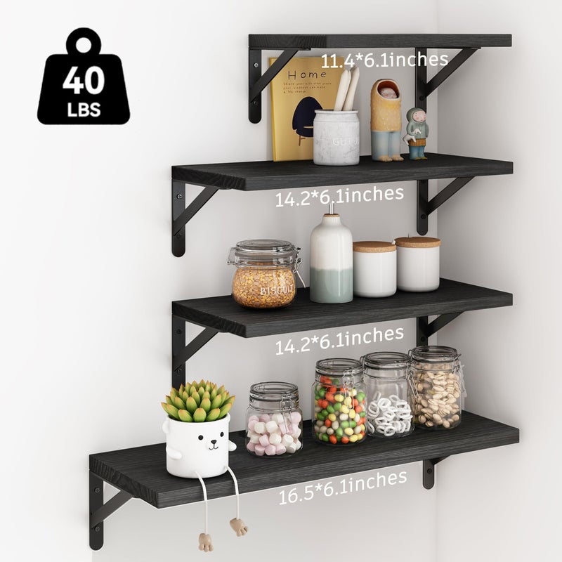 YGEOMER Black Shelves for Wall, Black Wall Floating Shelves Different Sizes for Living Room, Bathroom, Bedroom, Kitchen, Home Decor (Set of 4) - Image 3