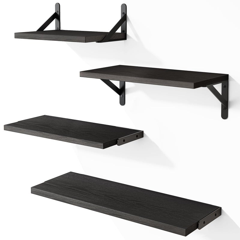 YGEOMER Black Shelves for Wall, Black Wall Floating Shelves Different Sizes for Living Room, Bathroom, Bedroom, Kitchen, Home Decor (Set of 4) - Image 1