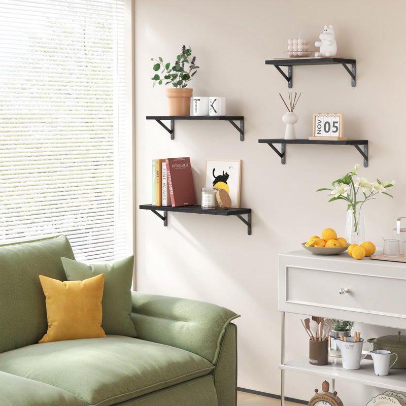 YGEOMER Black Shelves for Wall, Black Wall Floating Shelves Different Sizes for Living Room, Bathroom, Bedroom, Kitchen, Home Decor (Set of 4) - Image 5