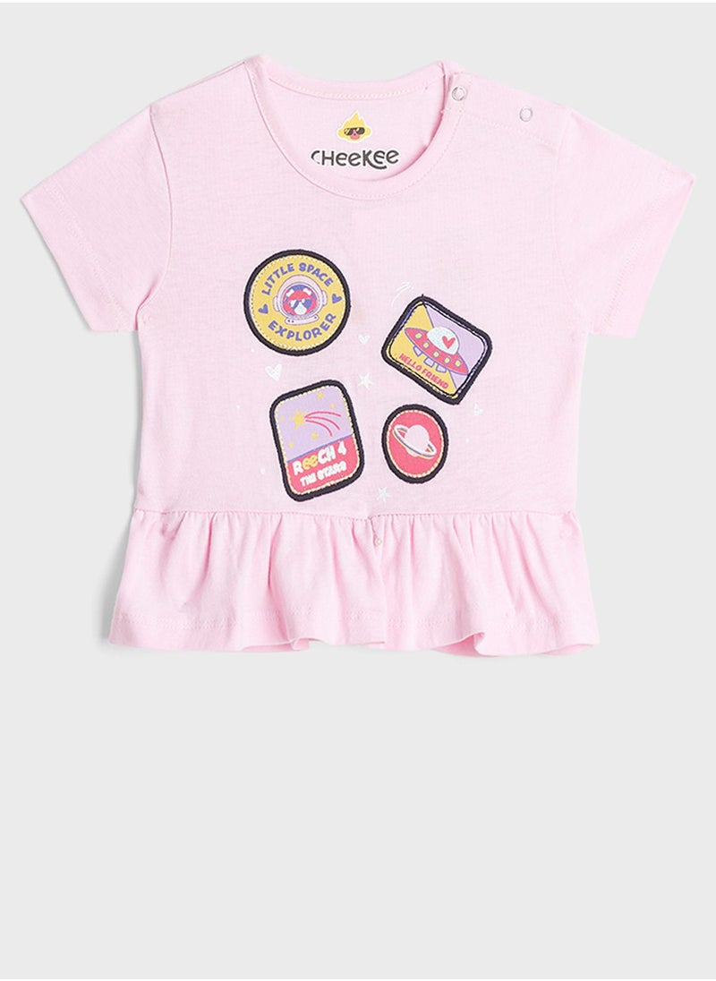 Cheekee Munkee - Kids Graphic Peplum T-Shirt - Image 1