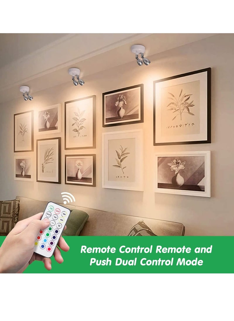 2 Pack Dual Head Battery Operated Spotlights with Remote 13 Color Dimmable and Brightness Accent Lights Indoor Wireless RGB LED Spot Light with 360 Degrees Rotatable Head Stick on Wall Hallway White - Image 3