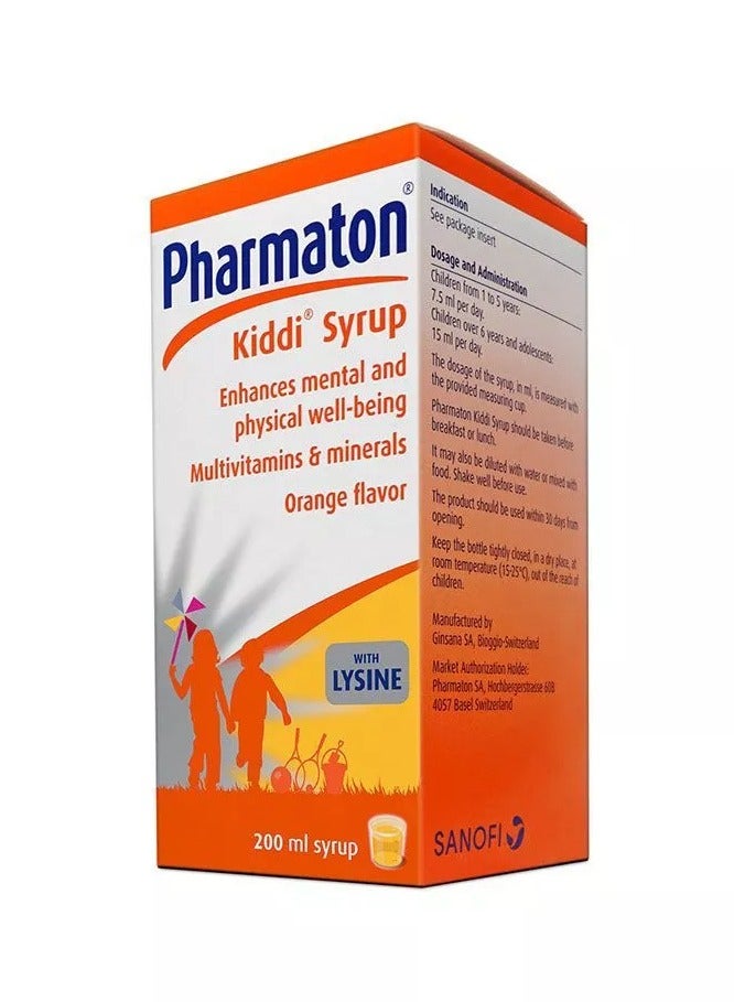 Pharmaton Kiddi Multi Vitamins Minerals With Lysine Syrup 200ml - Image 2