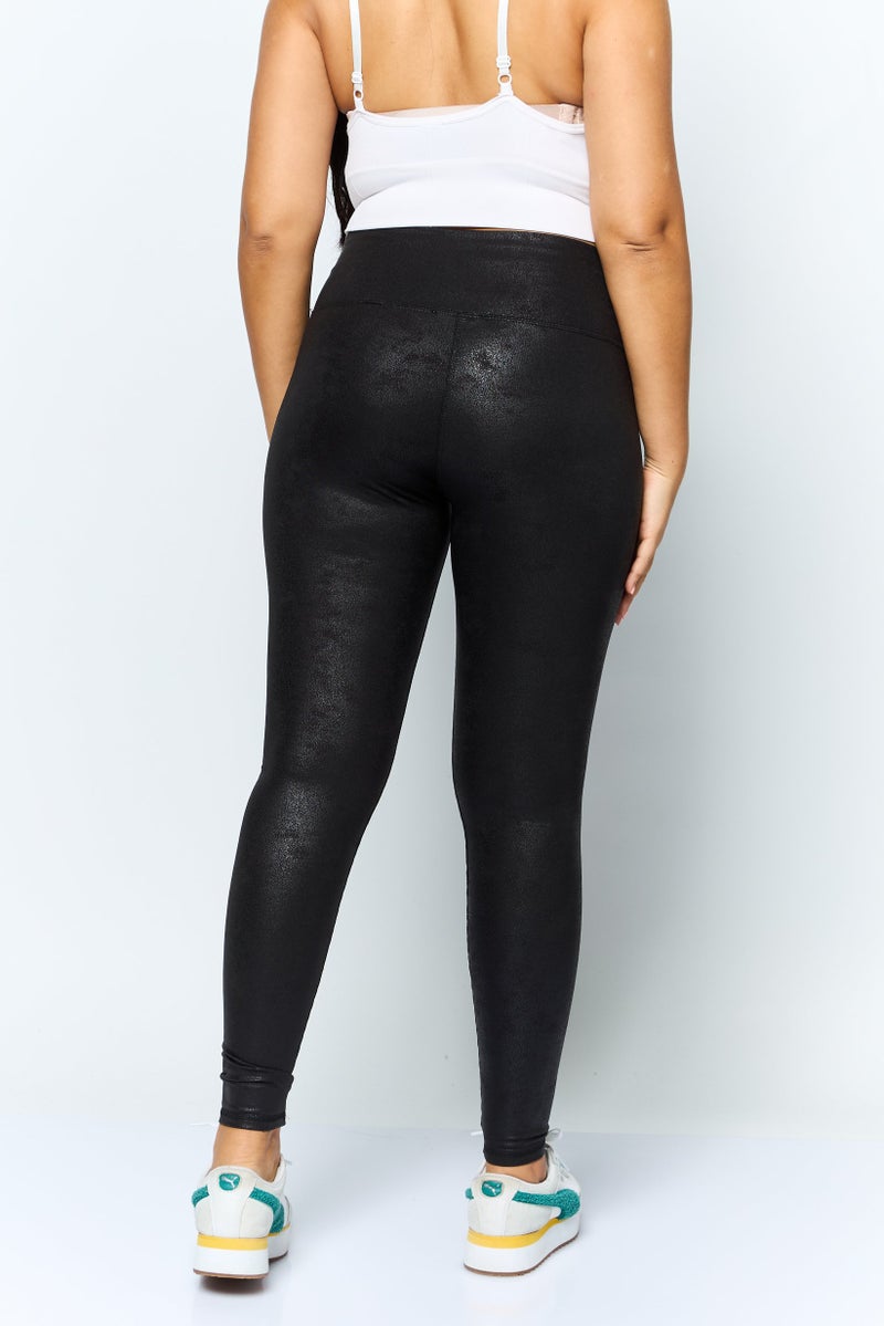 DEX Women Metallic Leggings, Black - Image 2