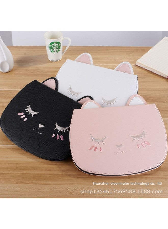 Applicable To 2020 10.2-inch IPadmini6 Leather Case Cartoon Protective Cover Cat Face 2018 Ipadair2-Color:Black-Applicable Model:2020/2019(10.2 Inches) - Image 2