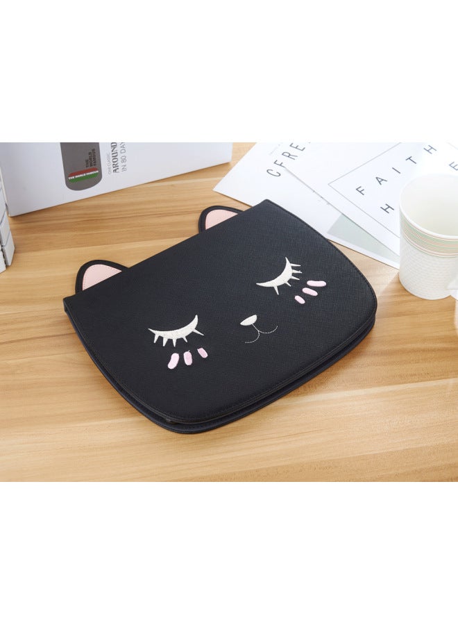 Applicable To 2020 10.2-inch IPadmini6 Leather Case Cartoon Protective Cover Cat Face 2018 Ipadair2-Color:Black-Applicable Model:2020/2019(10.2 Inches) - Image 1