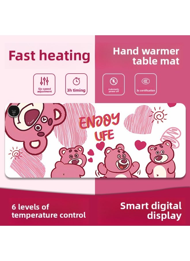 Generic - Strawberry Bear Heating Mouse Pad Super Large Heating Warm Table Mat Office Mat Desktop Computer Keyboard Electric Heating Plate Warm-Color:Size: 36*60cm [six-speed Temperature Control Digital Display Timing Model]-Pattern:Screen Full Of Strawberry Bear - Image 1