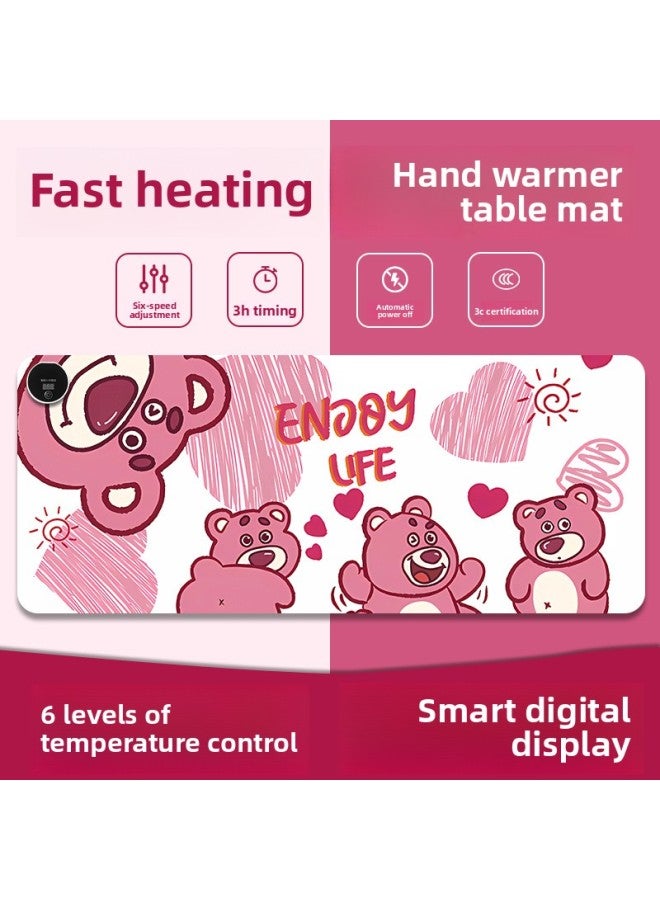 Strawberry Bear Heating Mouse Pad Super Large Heating Warm Table Mat Office Mat Desktop Computer Keyboard Electric Heating Plate Warm-Color:Size: 36*60cm [six-speed Temperature Control Digital Display Timing Model]-Pattern:Screen Full Of Strawberry Bear - Image 2