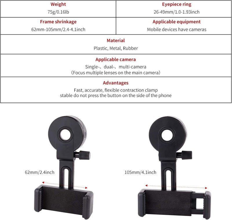 LUXUN Universal Cell Phone Photography Adapter- Smart Phone Adapter Mount-Quick Smartphone Adapter Holder Clip Bracket for Binoculars Telescope Monocular Spotting Scope Microscope Accessories - Image 4