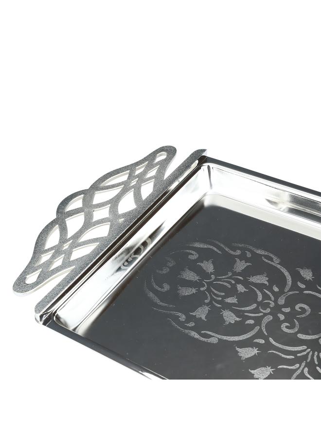 Alsaif Steel Serving Trays Set Two Pieces Patterned Silver - Image 3