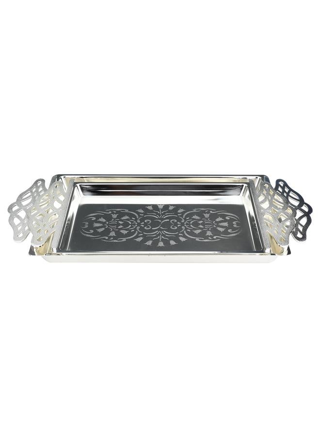 Alsaif Steel Serving Trays Set Two Pieces Patterned Silver - Image 1