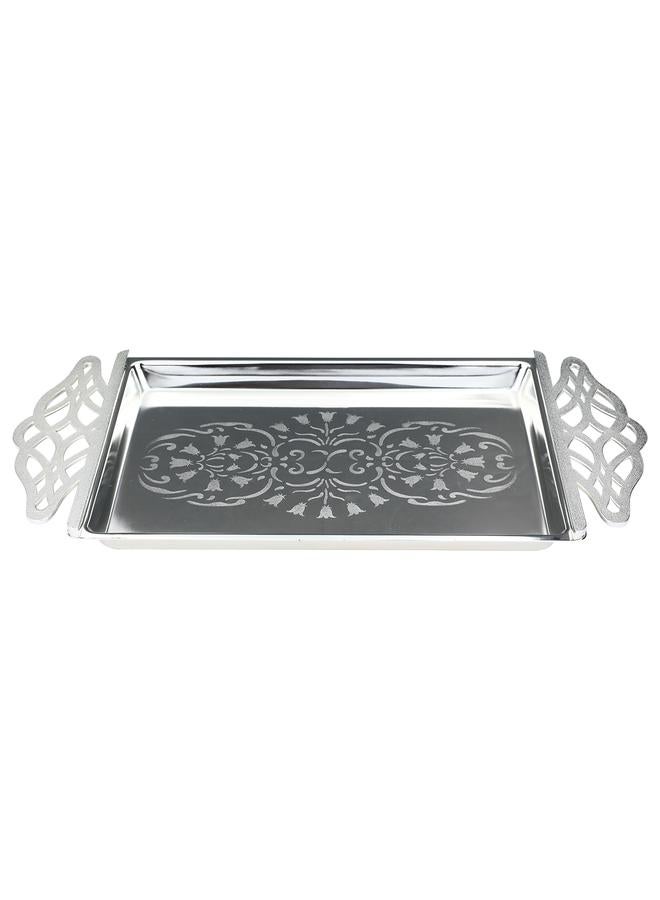 Alsaif Steel Serving Trays Set Two Pieces Patterned Silver - Image 2
