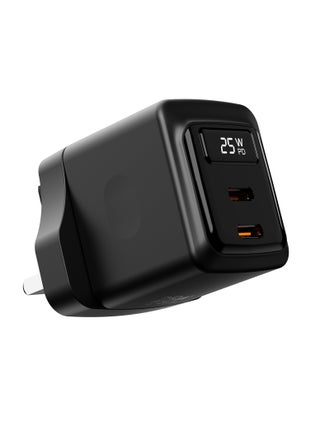Black - 25W Dual USB-C Port Wall Charger