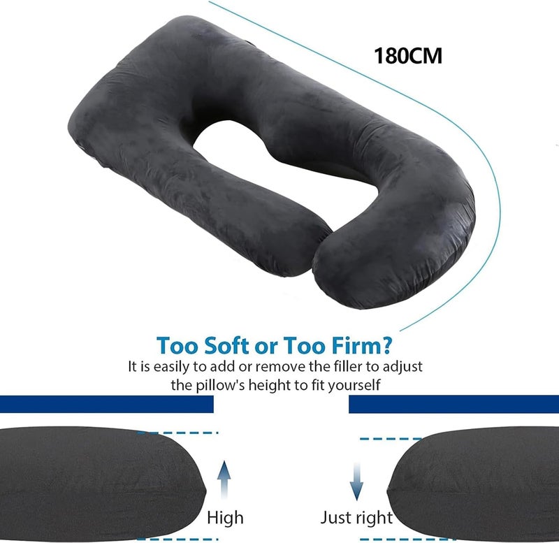 VTERLY Pregnancy Pillows, 180cm Long Maternity Pillows, U-Shape Full Body Pillow, Cooling Cover, Pregnancy Pillows for Sleeping, Body Pillows, Maternity Pillow - Black - Image 2