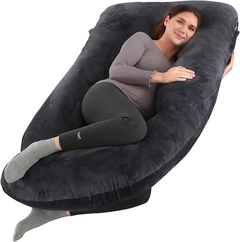VTERLY Pregnancy Pillows, 180cm Long Maternity Pillows, U-Shape Full Body Pillow, Cooling Cover, Pregnancy Pillows for Sleeping, Body Pillows, Maternity Pillow - Black - Image 1