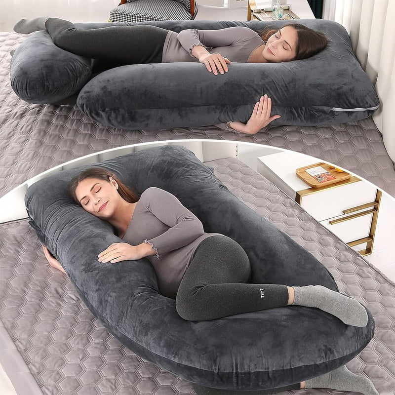 VTERLY Pregnancy Pillows, 180cm Long Maternity Pillows, U-Shape Full Body Pillow, Cooling Cover, Pregnancy Pillows for Sleeping, Body Pillows, Maternity Pillow - Black - Image 4