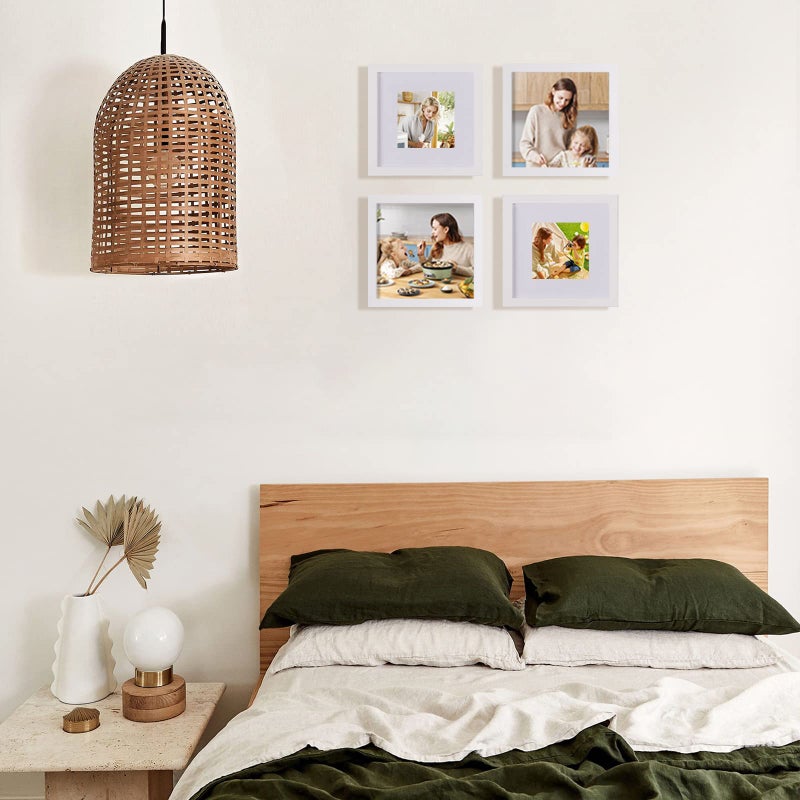 Egofine Egofine 8x8 Picture Frames 4 PCS - Made of Solid Wood Covered by Plexiglass for Table Top Display and Wall Mounting Photo Frame for Pictures 4x4/6x6 with Mat White  - Image 5