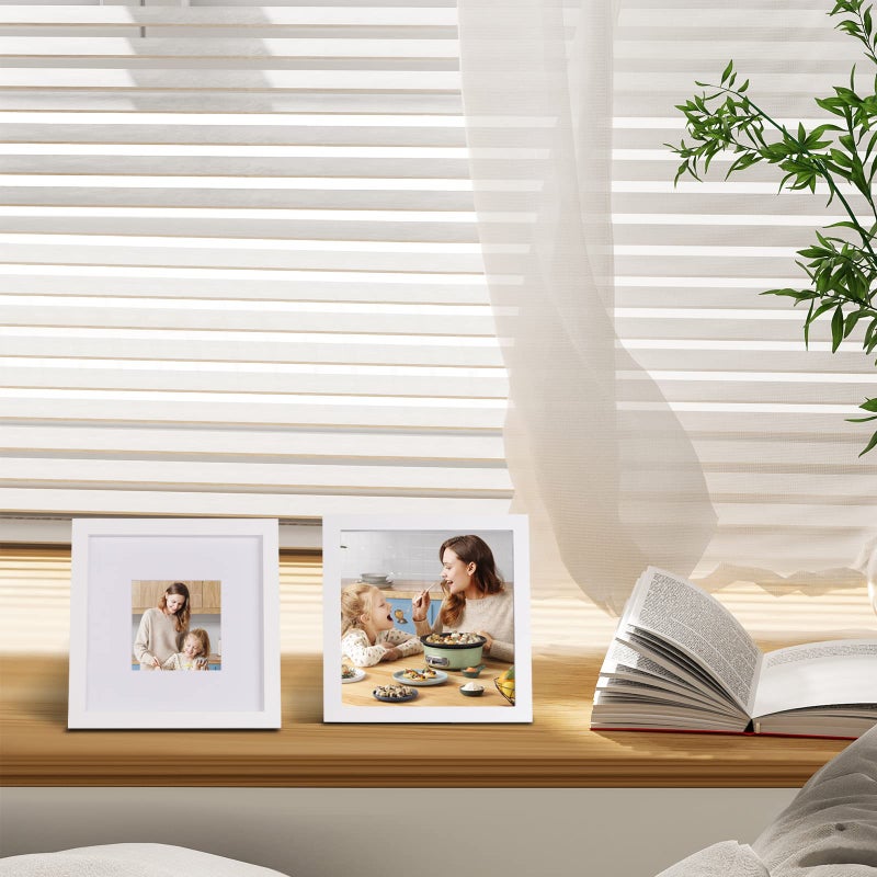 Egofine Egofine 8x8 Picture Frames 4 PCS - Made of Solid Wood Covered by Plexiglass for Table Top Display and Wall Mounting Photo Frame for Pictures 4x4/6x6 with Mat White  - Image 4