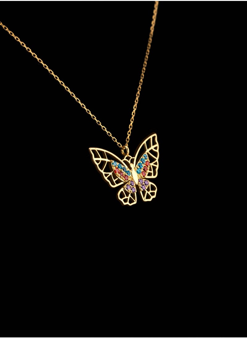 AAZ Jewellery L.L.C - Colourful Butterfly 18K Gold Necklace - Image 1