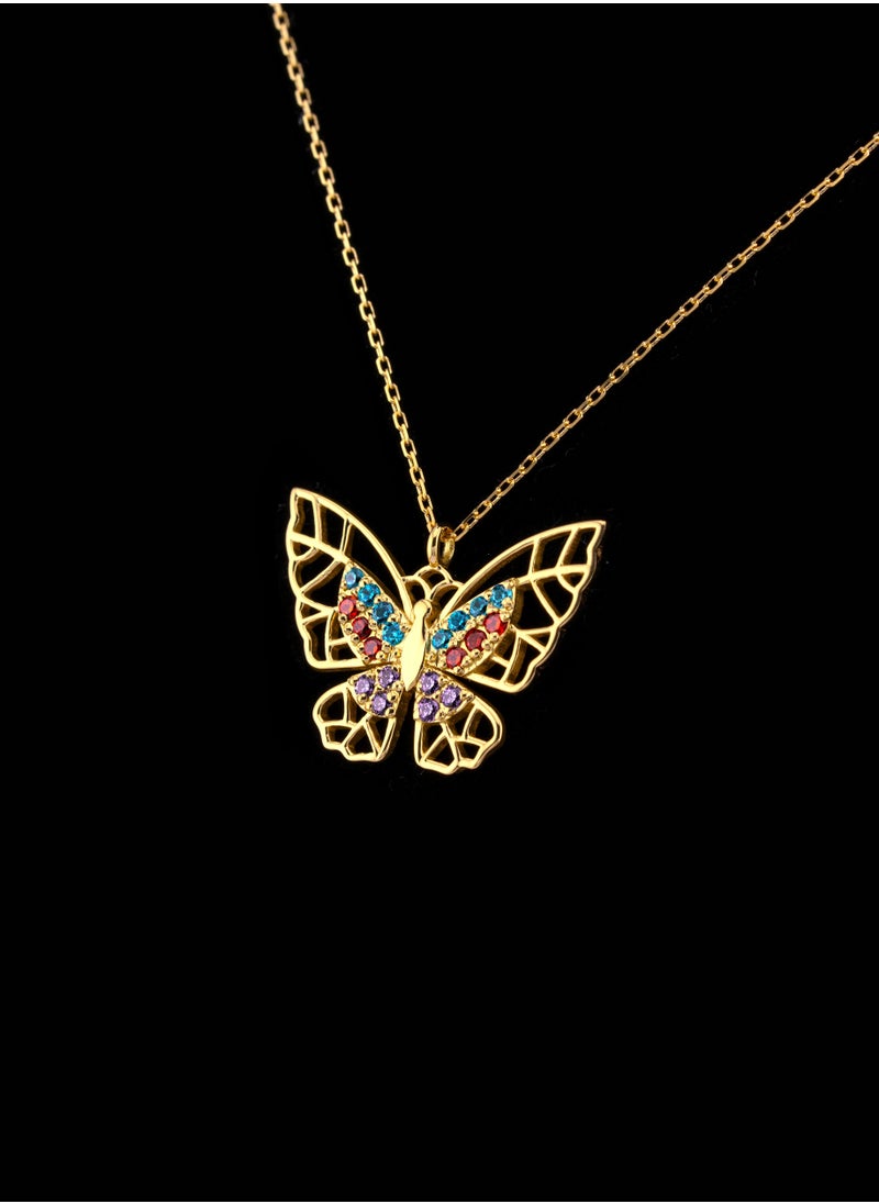 AAZ Jewellery L.L.C - Colourful Butterfly 18K Gold Necklace - Image 1