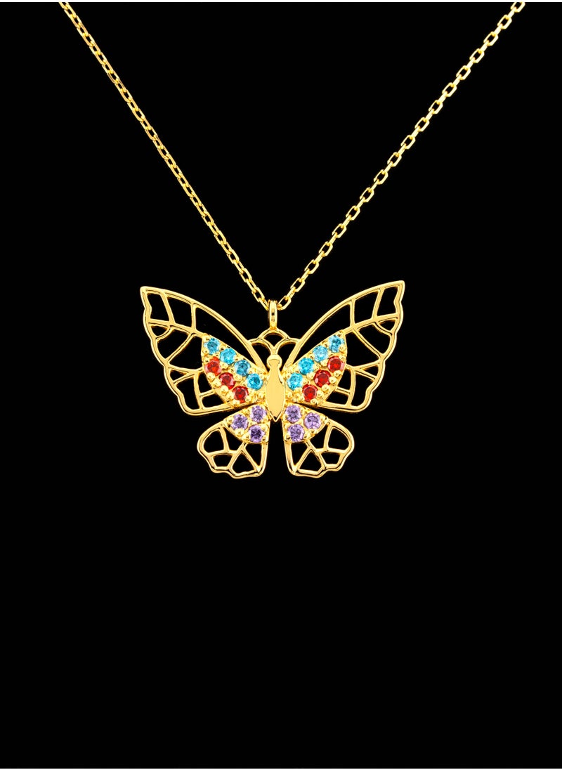 AAZ Jewellery L.L.C - Colourful Butterfly 18K Gold Necklace - Image 1