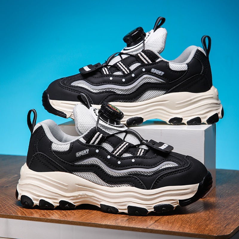 Boys And Girls Sneaker New High Value Rotating Buckle Casual Dad Shoes Primary And Secondary School Running Shoes - Image 1