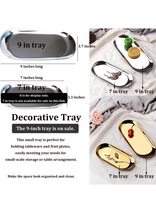 2 Pack Oval Stainless Steel Decorative Trays, 9 Inch Mirror Polished Storage Trays, Silver Organizer Plates for Jewelry Cosmetics Bathroom Vanity - Image 5