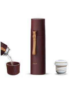 hanso Flask Sports Water Bottle Large Capacity Bottle Insulated Cup Travel Water Bottles with Handle Cups, Durable Stainless Steel Insulated Water Bottle with Snap Cap and Water Cup, 500ML (Brown)