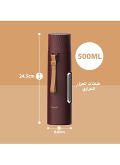 Generic hanso Flask Sports Water Bottle Large Capacity Bottle Insulated Cup Travel Water Bottles with Handle Cups, Durable Stainless Steel Insulated Water Bottle with Snap Cap and Water Cup, 500ML (Brown)  - Image 5