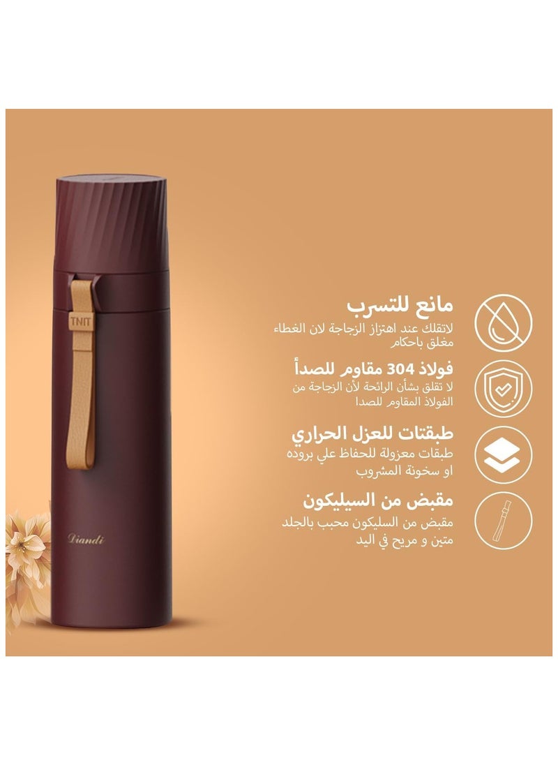 Generic - hanso Flask Sports Water Bottle Large Capacity Bottle Insulated Cup Travel Water Bottles with Handle Cups, Durable Stainless Steel Insulated Water Bottle with Snap Cap and Water Cup, 500ML (Brown) - Image 1