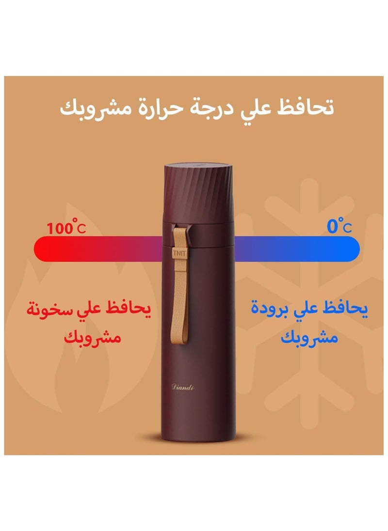 Generic - hanso Flask Sports Water Bottle Large Capacity Bottle Insulated Cup Travel Water Bottles with Handle Cups, Durable Stainless Steel Insulated Water Bottle with Snap Cap and Water Cup, 500ML (Brown) - Image 1