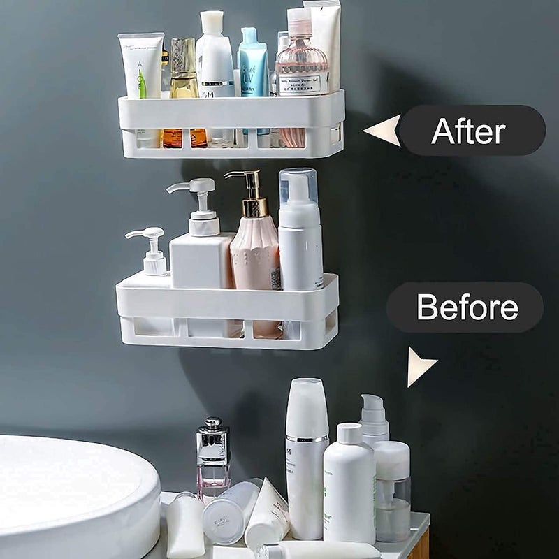 KITSSENTIAL® Acrylic Matte Finish Adhesive Sticker Support Without Drilling Multipurpose Wall Mount Bathroom Shelf and Rack (White) (4 Bathroom Shelf) - Image 2