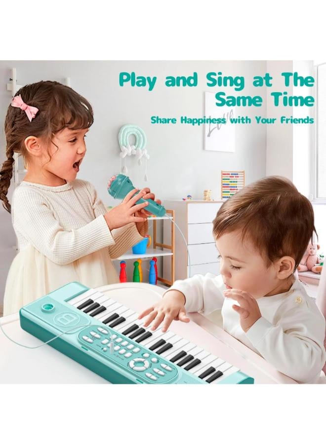 Kids Piano, 37 Keys with Microphone, Gifts for Boys and Girls, Educational Toys on Keyboard and Musical Instruments (Product Code 668-04) Light Green - Image 1