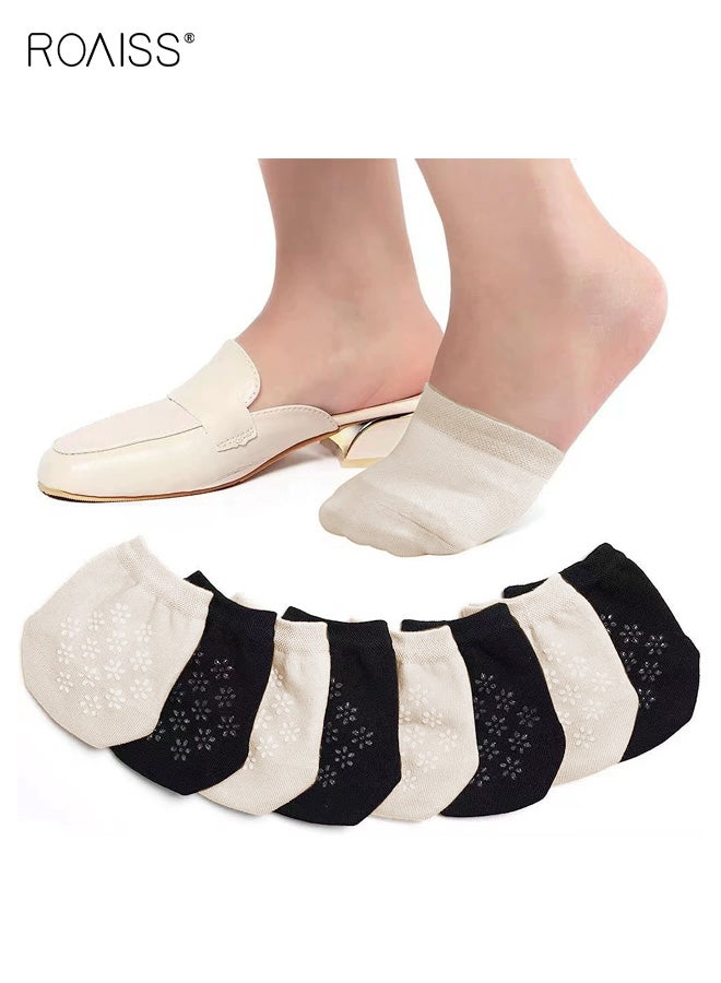 roaiss 4 Pairs Women's No-Show Socks, Low Cut Invisible Liner Socks with Silicone Grip Strip, Anti-Slip Breathable Mesh Half Foot Cutton Socks, Skin-tone & Black - Image 1