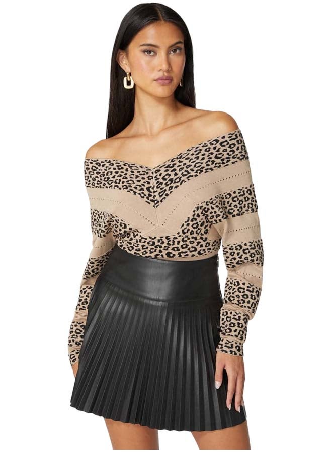 bebe V Neck Dolman Sleeve Jacquard Knit Sweater - Image 1