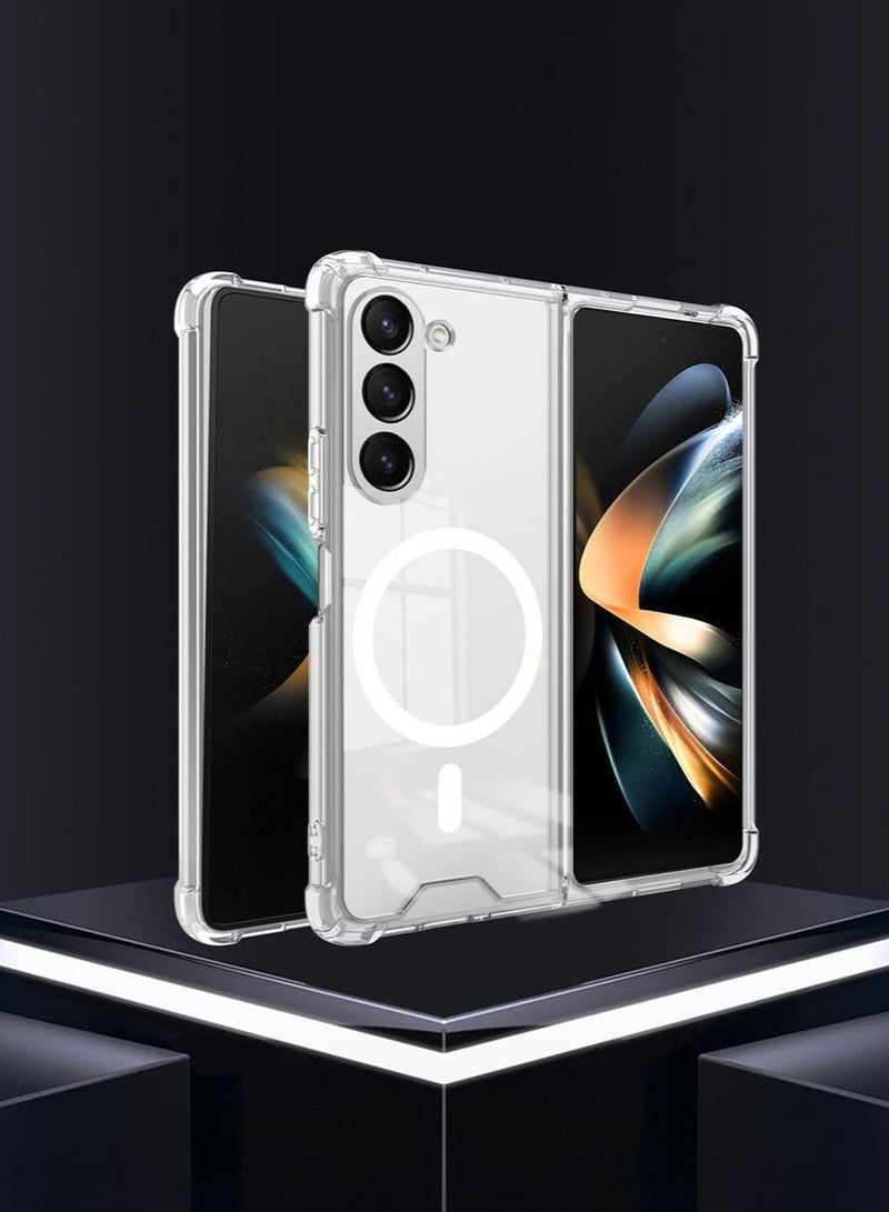 Samsung Galaxy Z Fold 5 Magnetic Clear Case Cover, Compatible with Magsafe Card Wallet and Wireless Charger Transparent Protective Shockproof and Drop-Proof Anti-Yellowing Protector  - Image 1