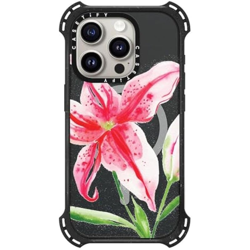 Casetify Bounce iPhone 15 Pro Case 【6X Military Grade Drop Tested / 21.3ft Drop Protection/Compatible with Magsafe】 - Stargazer Lily - Triple Black - Image 1