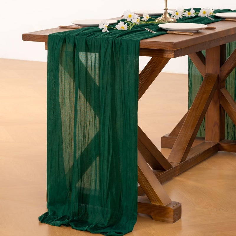 Socomi 3pcs Emerald Green Cheesecloth Table Runner Fall Thanksgiving Boho Rustic Gauze 120 inch 10FT Cheese Cloth Runner for Wedding Party Baby Shower Birthday Home Decor Holiday Decorations - Image 4
