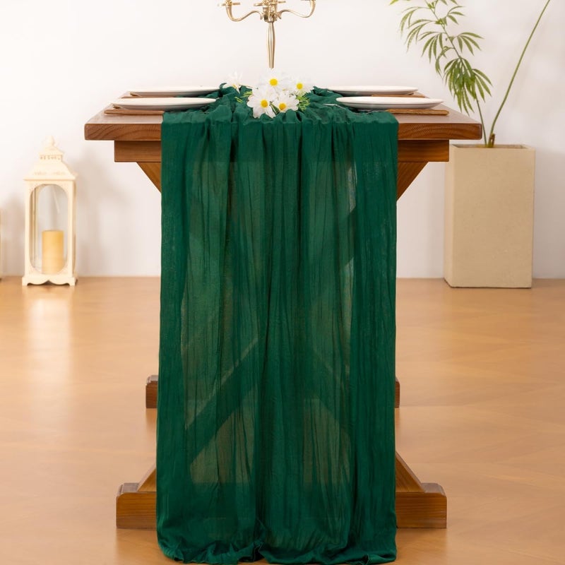 Socomi 3pcs Emerald Green Cheesecloth Table Runner Fall Thanksgiving Boho Rustic Gauze 120 inch 10FT Cheese Cloth Runner for Wedding Party Baby Shower Birthday Home Decor Holiday Decorations - Image 3