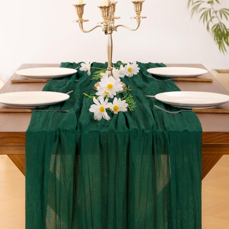Socomi 3pcs Emerald Green Cheesecloth Table Runner Fall Thanksgiving Boho Rustic Gauze 120 inch 10FT Cheese Cloth Runner for Wedding Party Baby Shower Birthday Home Decor Holiday Decorations - Image 5
