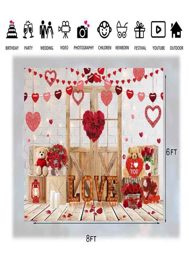 LTLYH 8x6ft Valentine's Day Photography Backdrops White Brick Wall Wood Door and Red Rose Flower Love Heart Background Birthday Baby Shower Party Decorations Portrait Photo Booth 249 - Image 4
