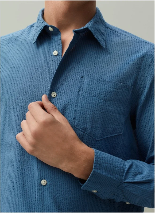 او في اس PIOMBO regular-fit seersucker shirt