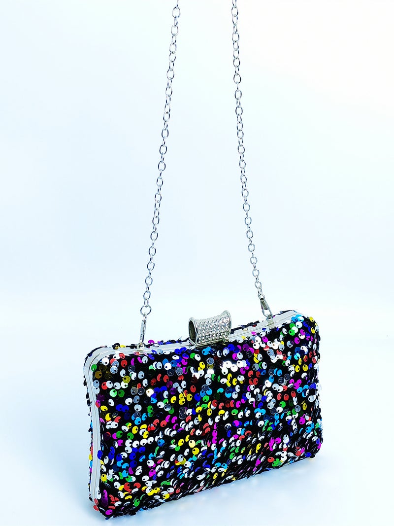 Sparkling Color Bead Clip Bag Ladies Double Chain Dinner Bag Women'S Bag Bride Bag - Image 1