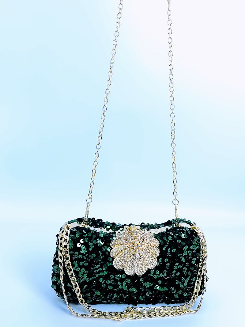 Sparkling Color Bead Clip Bag Ladies Double Chain Dinner Bag Women'S Bag Bride Bag - Image 3