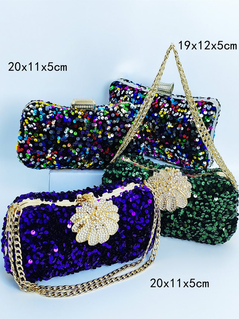 Sparkling Color Bead Clip Bag Ladies Double Chain Dinner Bag Women'S Bag Bride Bag - Image 2