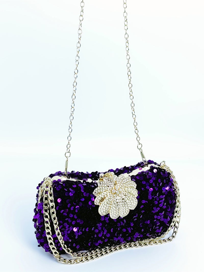 Sparkling Color Bead Clip Bag Ladies Double Chain Dinner Bag Women'S Bag Bride Bag - Image 4