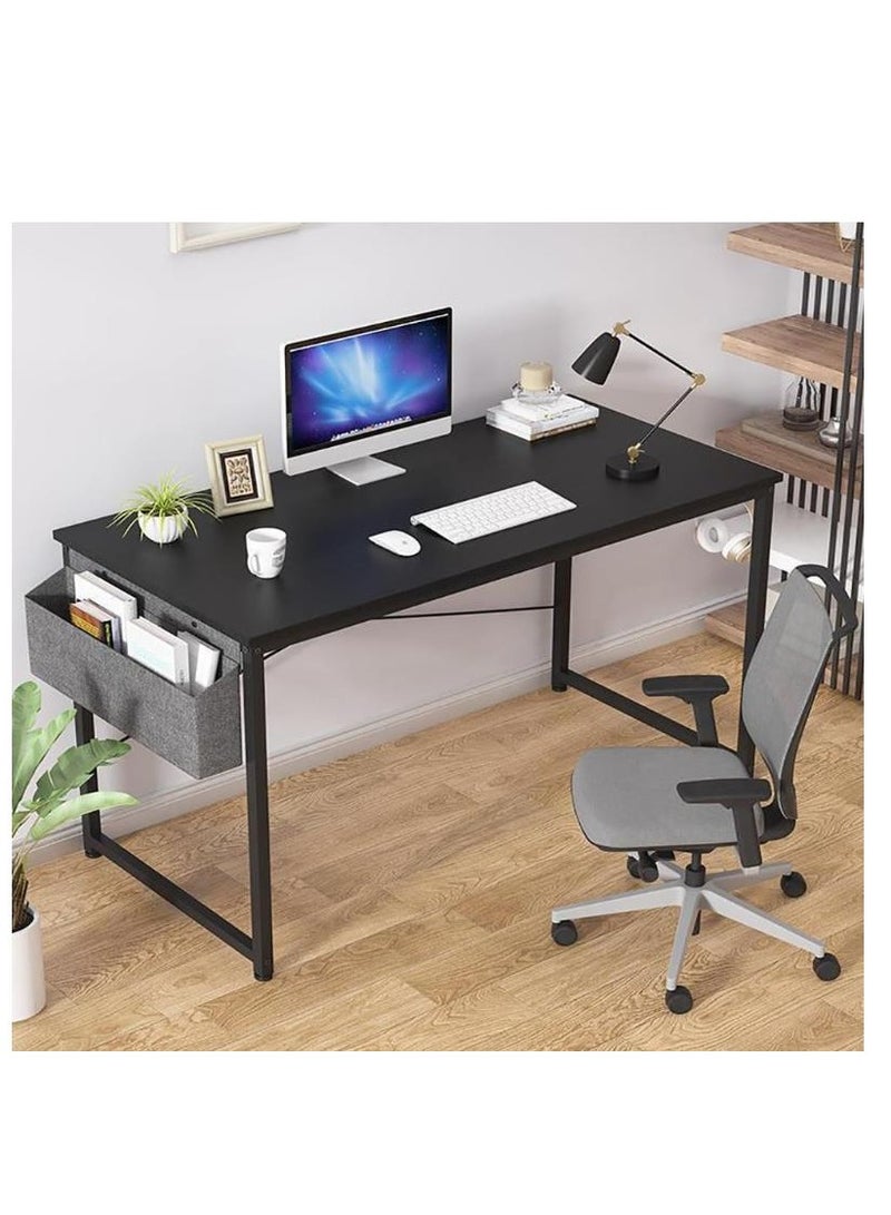 Golden Modern Computer Desk Sturdy Office Desk Simple Writing Desk Study Table with Storage Bag and Hook for Home Office Bedroom Living Room PC Laptop Notebook Table (120 * 60cm, Black) - Image 1