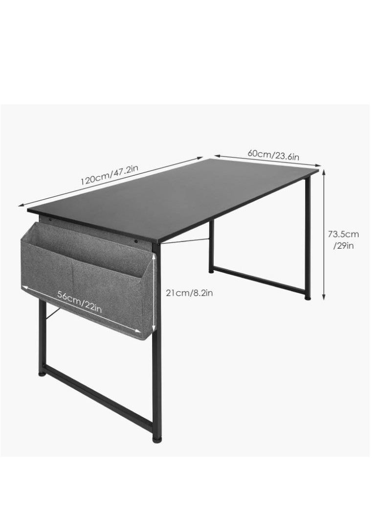 Golden Modern Computer Desk Sturdy Office Desk Simple Writing Desk Study Table with Storage Bag and Hook for Home Office Bedroom Living Room PC Laptop Notebook Table (120 * 60cm, Black) - Image 3