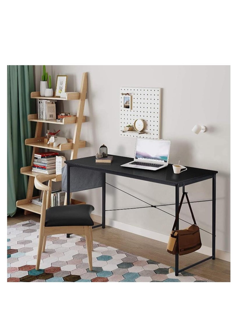 Golden Modern Computer Desk Sturdy Office Desk Simple Writing Desk Study Table with Storage Bag and Hook for Home Office Bedroom Living Room PC Laptop Notebook Table (120 * 60cm, Black) - Image 2