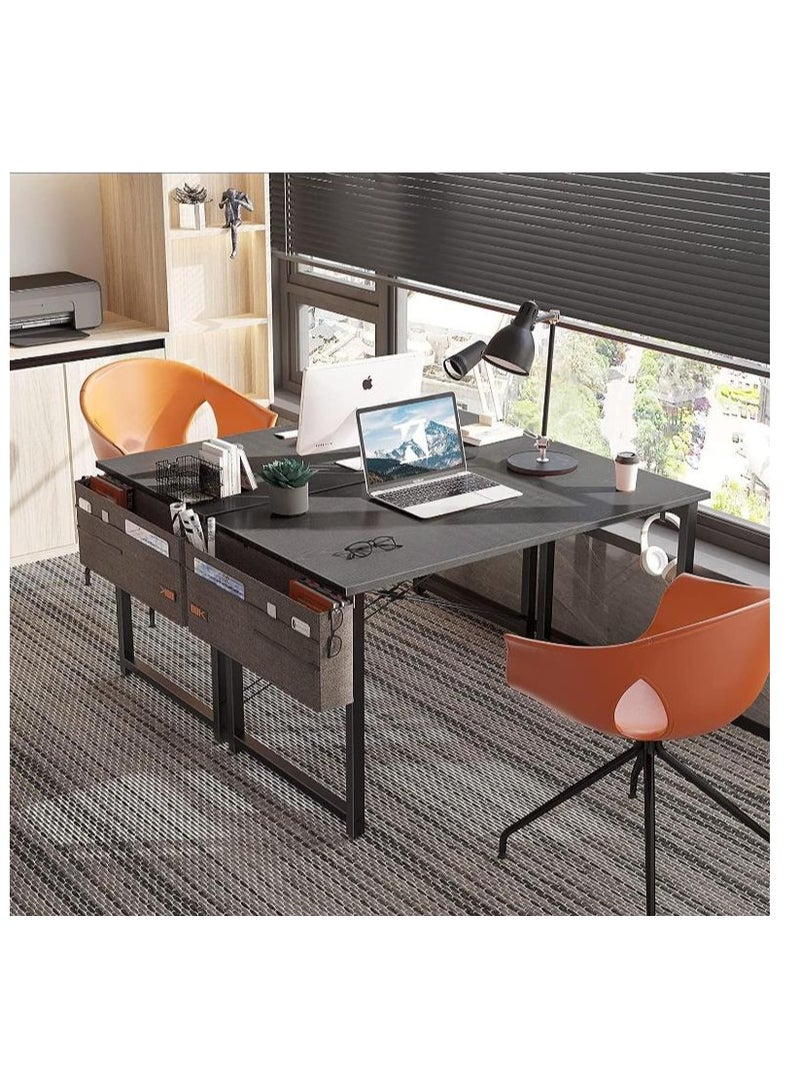 Golden Modern Computer Desk Sturdy Office Desk Simple Writing Desk Study Table with Storage Bag and Hook for Home Office Bedroom Living Room PC Laptop Notebook Table (120 * 60cm, Black) - Image 4