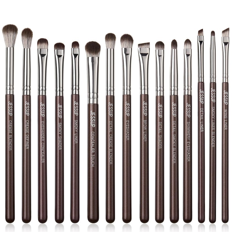 Jessup Eye Makeup Brushes Set Professional 15pcs Brown Eyeshadow Brush Eyebrow Concealer Eyeliner Blending Brush for Makeup Premium Synthetic Eye Brush Set, T499